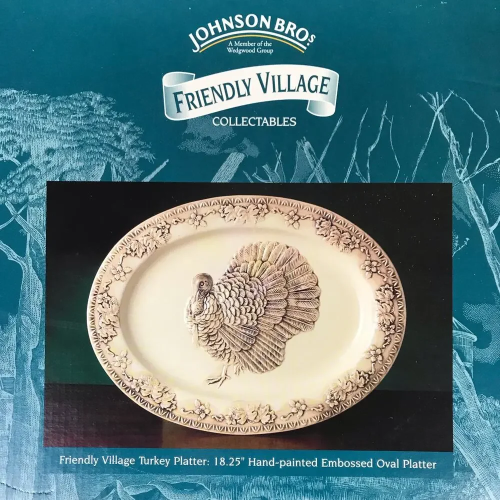 Johnson Bros Friendly Village 3D Embossed Turkey Platter 18.5” Large 90s In Box